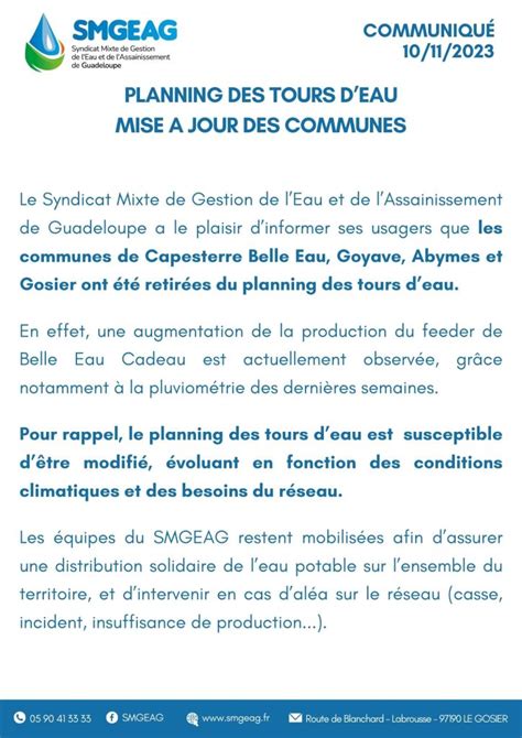 PLANNING DES TOURS DEAU MISE A JOUR DES COMMUNES SMGEAG