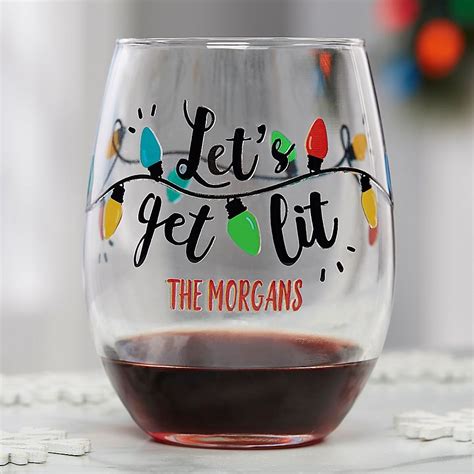 Let S Get Lit Personalized Christmas Stemless Wine Glass Clear Christmas Wine Glasses Diy