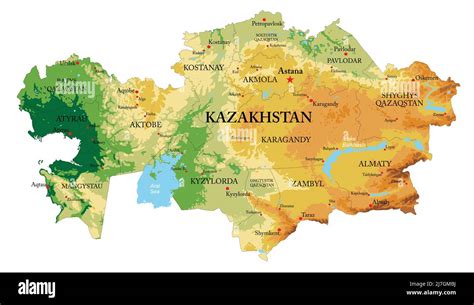 Highly detailed physical map of Kazakhstan,in vector format,with all ...