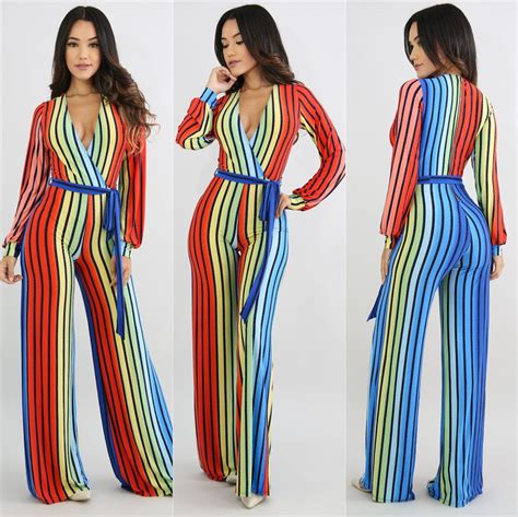 Autumn Long Sleeves Women Casual Jumpsuits With Stripes Yz1341 Womens