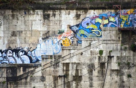 Graffiti On Banks Of River Tiber In Rome Italy Editorial Image Image