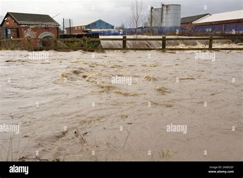 Storm Ciara River Irwell Bursts Its Banks With Industrial Buildings In