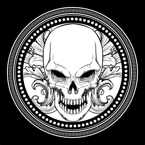 Ornate Fanged Skull In Circle Frame 1180590 Vector Art At Vecteezy