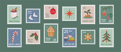 xmas stamp set vector art icons  graphics