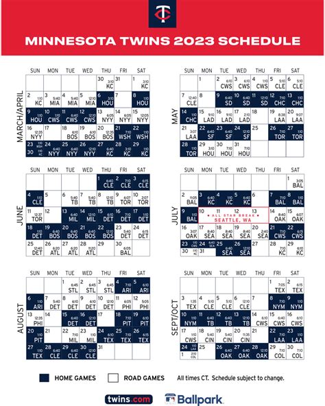 Printable Schedule | Minnesota Twins