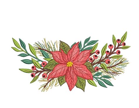 Christmas Poinsettia Embroidery Design 7 Sizes Instant Etsy