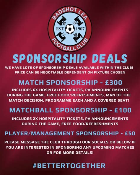 Badshot Lea Football Club Sponsorship News For The 202324 Season