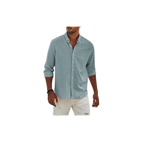 Apoonaba Camicia Lino Uomo Manica Lunga Business Cotone Shirts Con