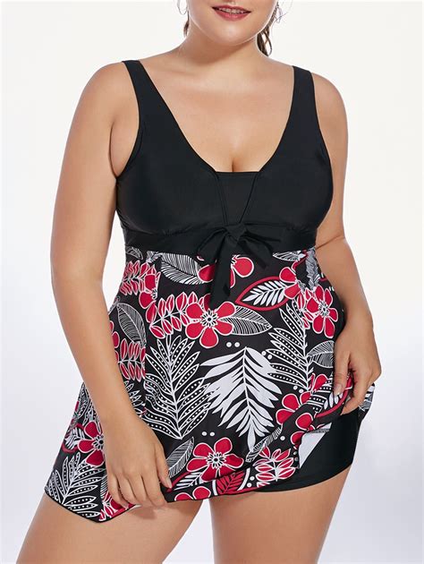 41 Off 2021 High Waisted Floral Padded Plus Size Skirted Swimsuit In Black Dresslily