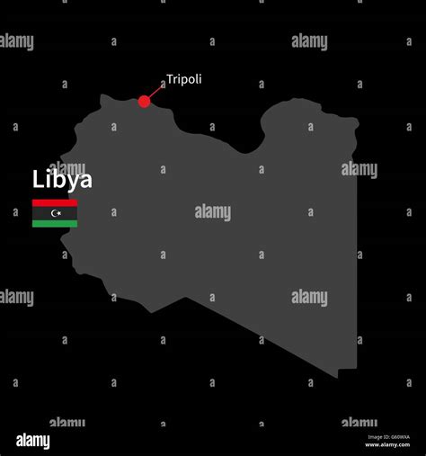 Detailed Map Of Libya And Capital City Tripoli With Flag On Black