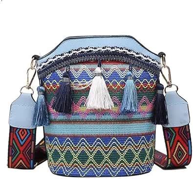 Ethnic Tribal Embroidered Tassel Sling Crossbody Boho Shoulder Bag