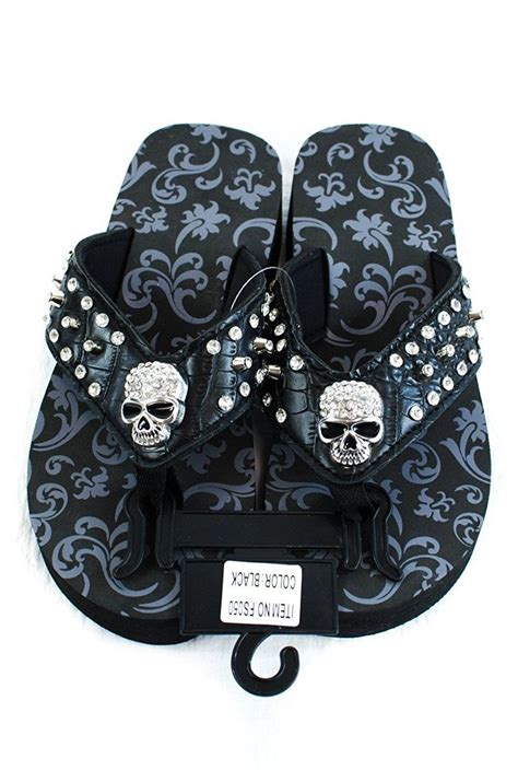 Lcolette Western Skull Inspired Rhinestones Flip Flop Fs050 Black Cs11v9k7nav Swag Shoes