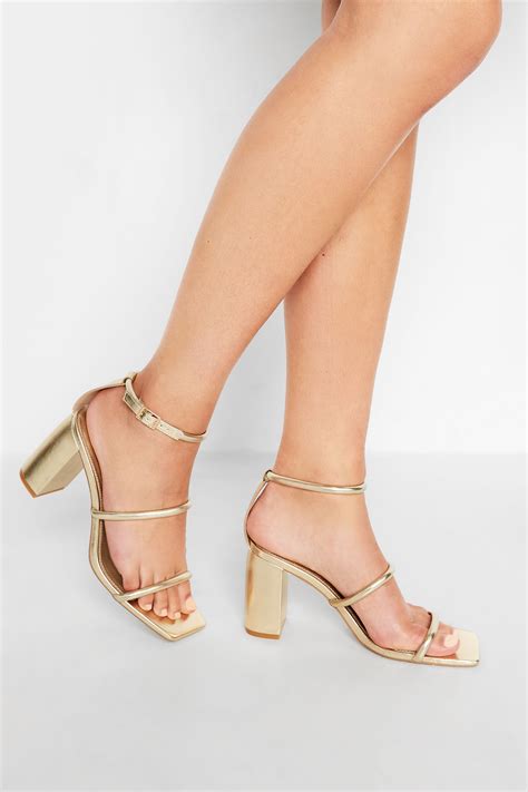 Lts Gold Multi Strap Block Heel Sandals In Standard Fit Long Tall Sally