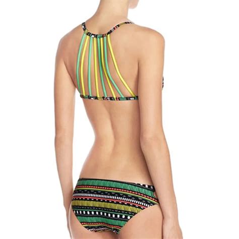 Women S Sexy Striped Striped Print Padded Bandage Bathing Beachwear