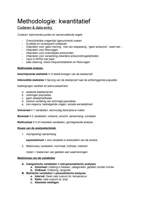 Methodologie Kwantitatief Methodologie Deel 3 Met Werkcollege Data