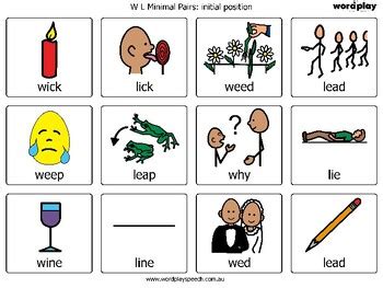 L W Minimal Pairs Cards Gliding By Word Play Speech Therapy Resources