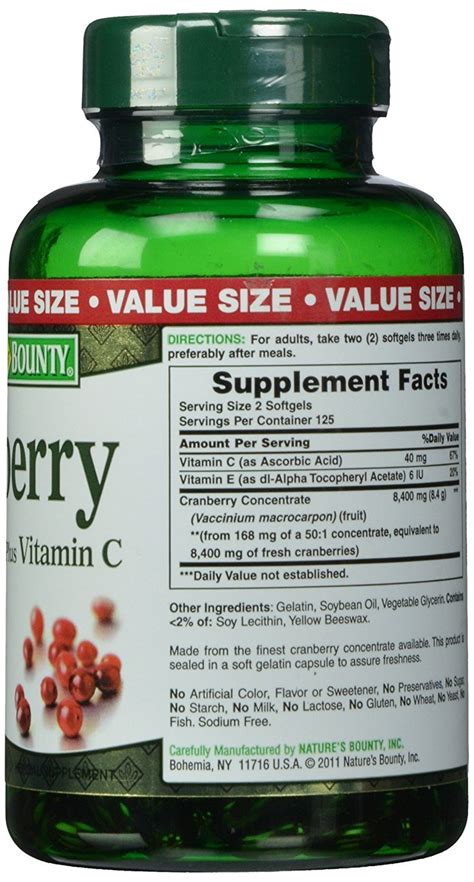 Nature S Bounty Cranberry Fruit Mg With Vitamin C Softgels