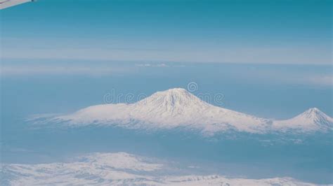 View Of Mount Ararat From An Airplane Snow Capped Mountain Top