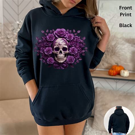 Floral Skull Hoodie Purple Roses Hoodie Whimsigoth Boho Graphic