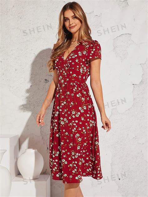 Shein Clasi Floral Print Slant Pocket Dress Shein Usa