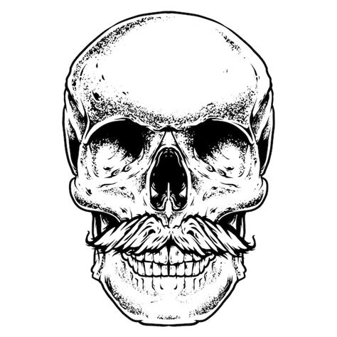 Premium Vector Mustache Skull Engraving Illustration