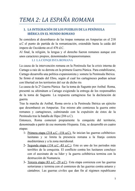 Resumen historia del derecho espanol t2 TEMA 2 LA ESPAÑA ROMANA 1