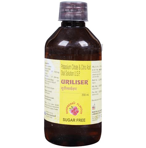 Uriliser Potassium Citrate And Citric Acid Oral Solution Sugar Free Flavour Raspberry Buy