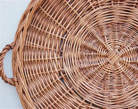 Large Round Wicker Tray French Hand Woven Wicker Serving Platter