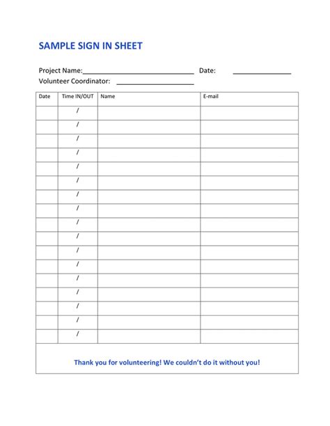 Sign in Sheet in Word and Pdf formats