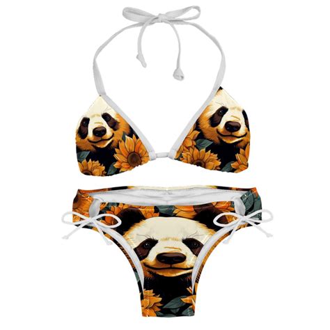 Panda Sunflower Detachable Sponge Adjustable Strap Bikini Set Two Pack