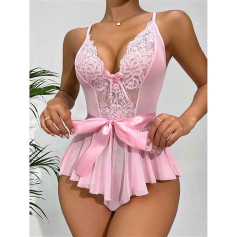 Munlar Sheer Women S Lingerie Floral Lace Ruffles Teddy Bodysuit