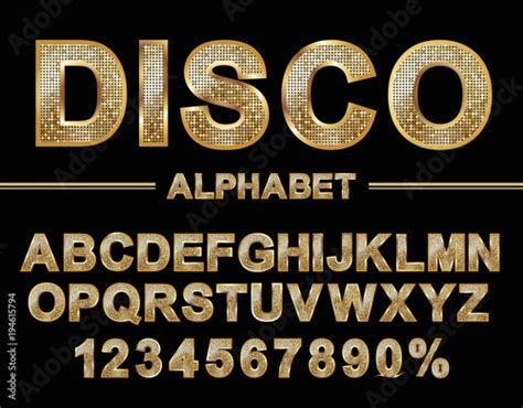 Golden Shiny Mosaic In Disco Ball Style Alphabet Font And Numbers