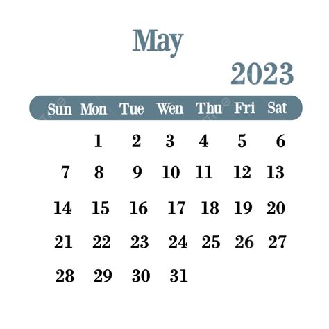 Calendar May 2023 White Transparent, May 2023 Calendar With Soft Color ...