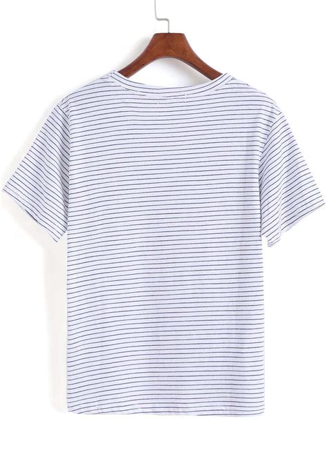 Blue White Short Sleeve Striped Loose T Shirt Shein Sheinside