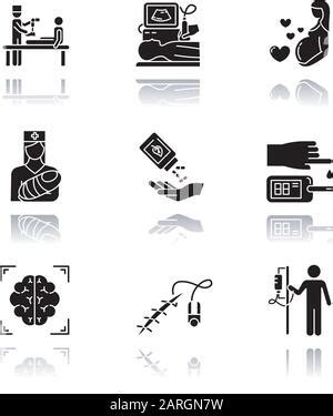 Medical Procedure Drop Shadow Black Glyph Icons Set Surgery Endoscopy