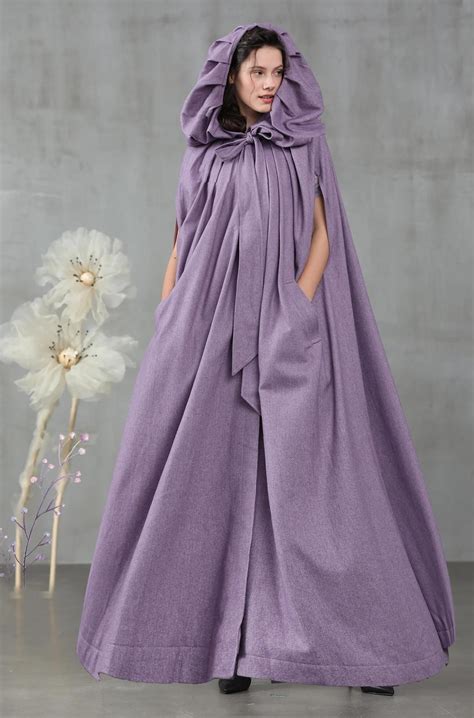 Maxi Hooded Wool Coat Cloak 8 Colors Linennaive Hooded Wool Coat