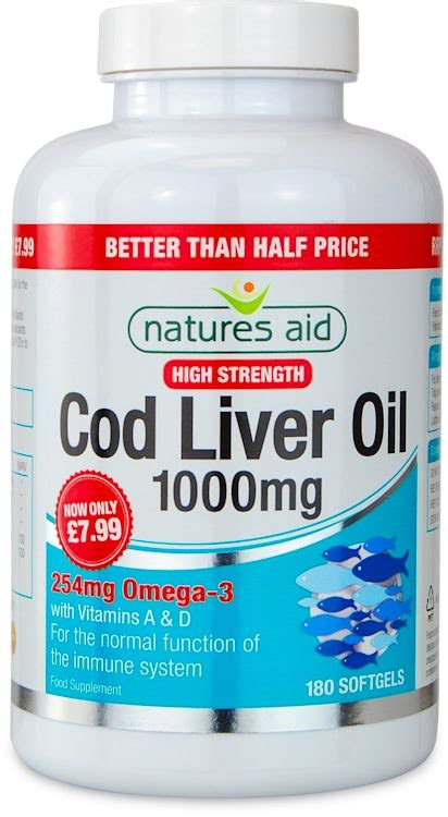 Buy Natures Aid Cod Liver Oil 1000mg High Strength 180 Softgels Medino