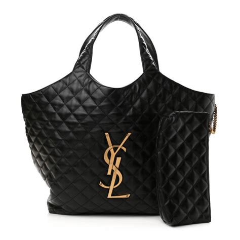 Saint Laurent Lambskin Quilted Maxi Icare Shopping Tote Black