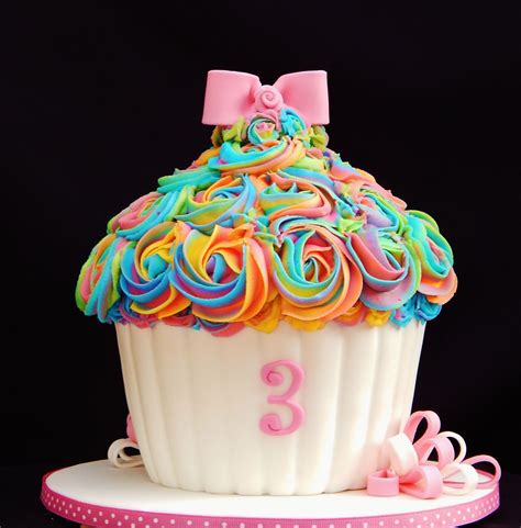 Rainbow Buttercream Giant Cupcake — Birthday Cakes Big Cupcake Large Cupcake Cakes Cupcake