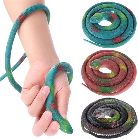 Grevosea 3 Pieces Fake Snakes Plastic Snakes 30 Inch Large Realistic