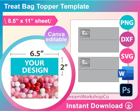 Treat Bag Topper Template Svg Dxf Canva Ms Word Docx Png Etsy Australia