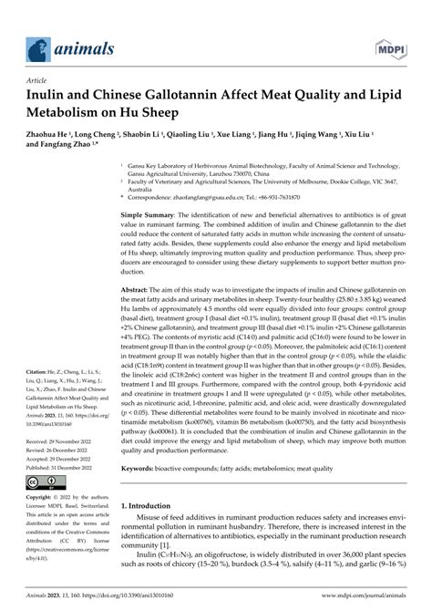 Pdf Inulin And Chinese Gallotannin Affect Meat Quality And Lipid