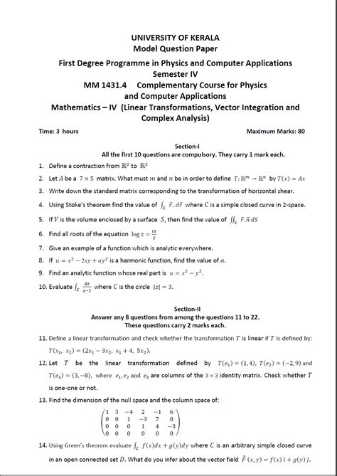 Kerala University Mathematics Bsc Physics Complementary Course For