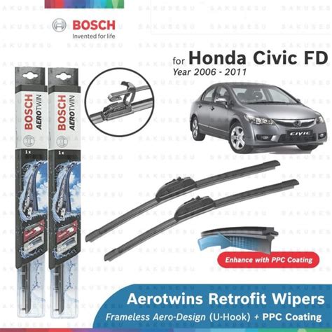 Bosch Aerotwin Retrofit U Hook Wiper Set For Honda Civic FD 8th Gen 26