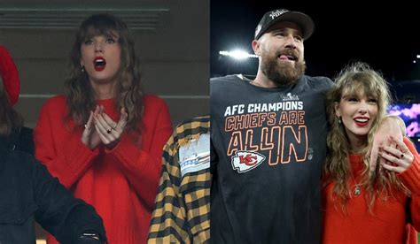 Taylor Swift Celebrates With Travis Kelce in Red Guest in Residence Sweater at Kansas City ...