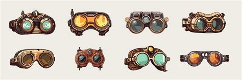 Premium Vector Steampunk Goggles Set Vector Illustrations Steampunk Glasses Clipart Isolated