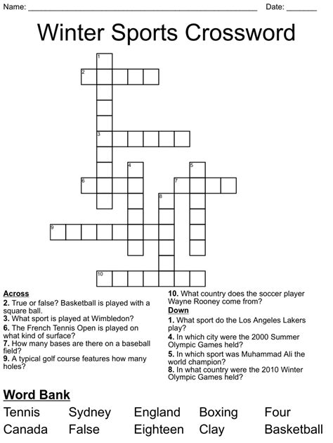 Winter Sports Activity Crossword Sip