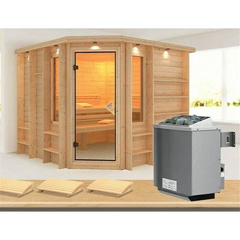 Karibu Massivholzsauna Marona Mit 9 KW Ofen Mit Integrierter Steuerung