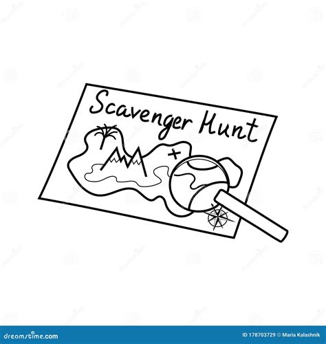 Scavenger Hunt Icon Geocaching Silhouette Hand Drawn Illustration Ink