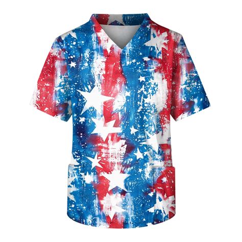 Sksloeg Mens Scrub Top 4th Of July Scrub Tops Plus Size Short Sleeve V